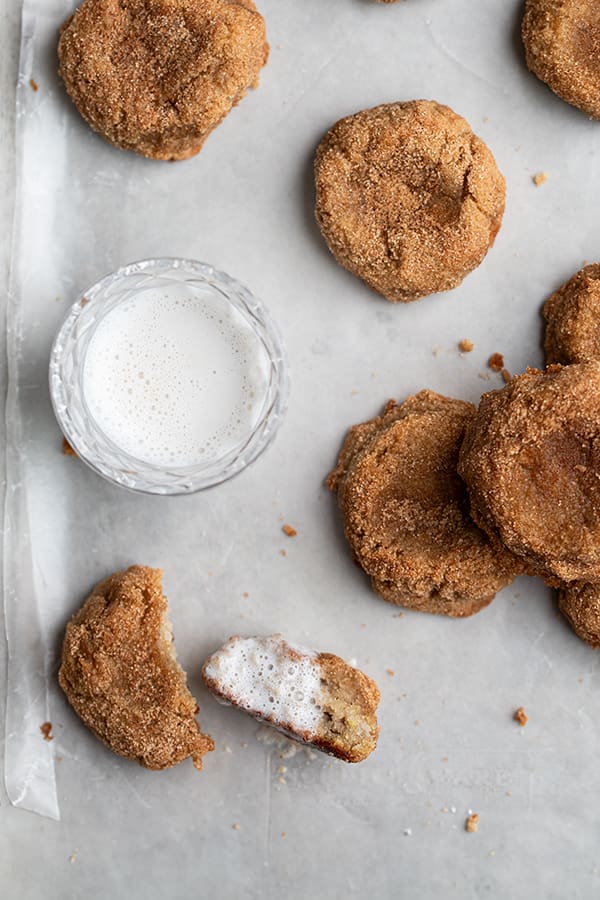 Cinnamon cookies dipped in milk.