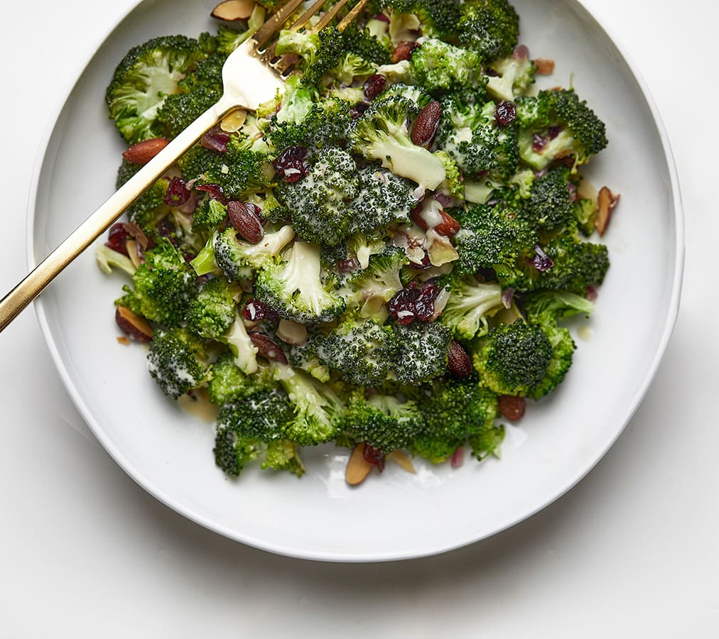 RAW BROCCOLI SALAD WITH ALMONDS AND CRANBERRIES