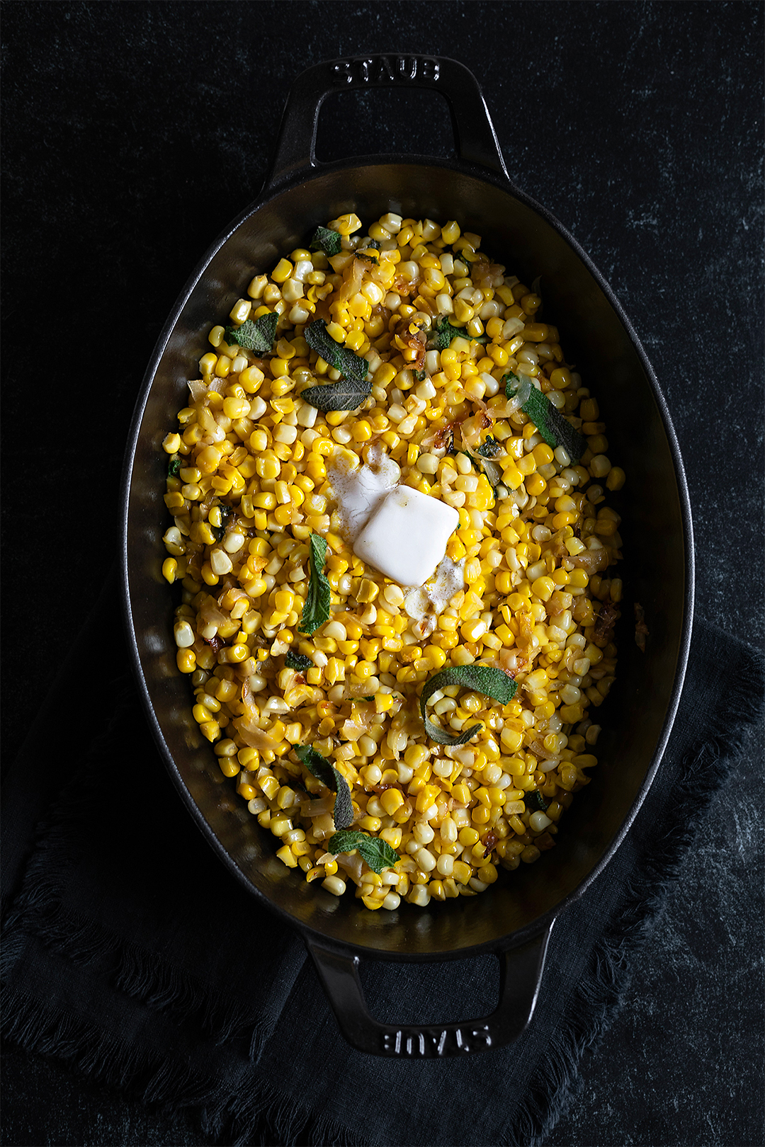 TOASTED CORN AND SAGE WITH CARAMELIZED ONIONS